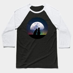 Cute cat and dog - best friends watching moon and cosmos Baseball T-Shirt